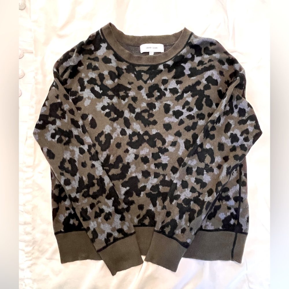 John + Jenn army green animal print sweater